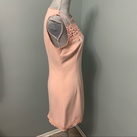 TAHARI Peach mini cocktail Dress with lace size 6 sleeveless wedding guest - Picture 5 of 12
